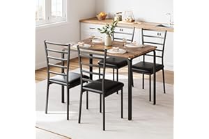 GarveeHome 5-Piece Kitchen Dining Room Table Chair Set for Small Space, Indoor Modern Dinette Set for 4, Square Dinner Table Set for Dinette, Breakfast, Vintage