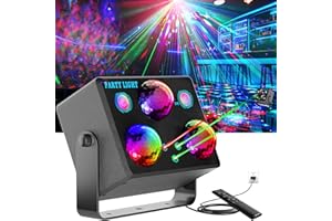 LOAIDU 6-in-1 Disco Ball Party Lights with Sound Activation & Remote Control: Multi-Effect Lighting with Star Projector, Ocean Wave and LED Strobe for Home, Christmas, Birthday, Wedding, Bar and Club