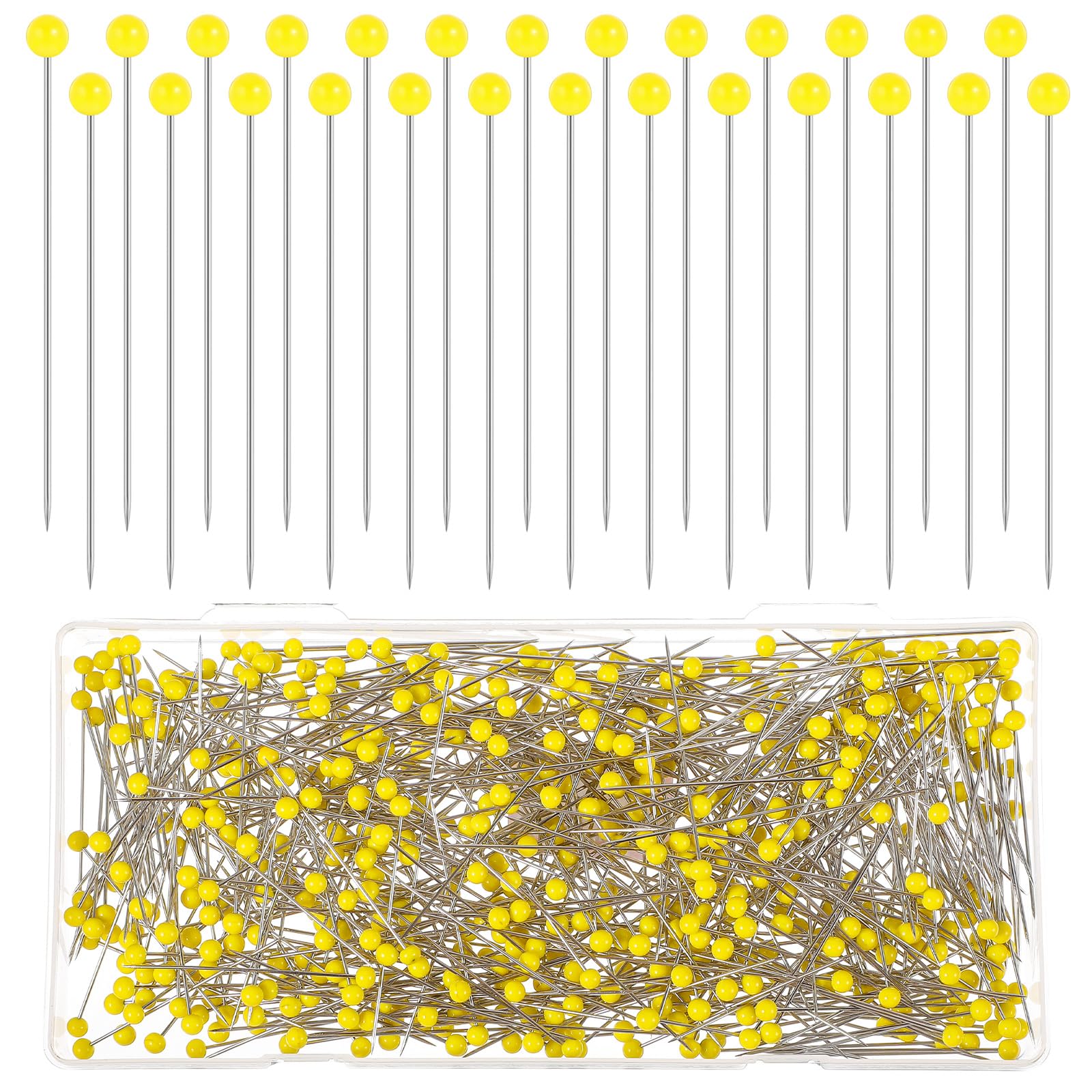 Qianyu 500 Pcs Sewing Pins Straight Pin 44 mm Lengthen Quilting Dressmaking Pins Yellow Glass Ball Head Pins Fabric Dress Making Pins Loose Cover Head Pins for DIY Craft Sewing Project Tools