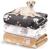 Gowyeg Dog Blanket for Large Dogs 3 Pack Dog Cat Flannel Blankets Washable Soft Pet Throw Cover for Kennel Crate Bed Cute Paw Pattern Pet Blanket Grey/White/Brown 41" x 31"