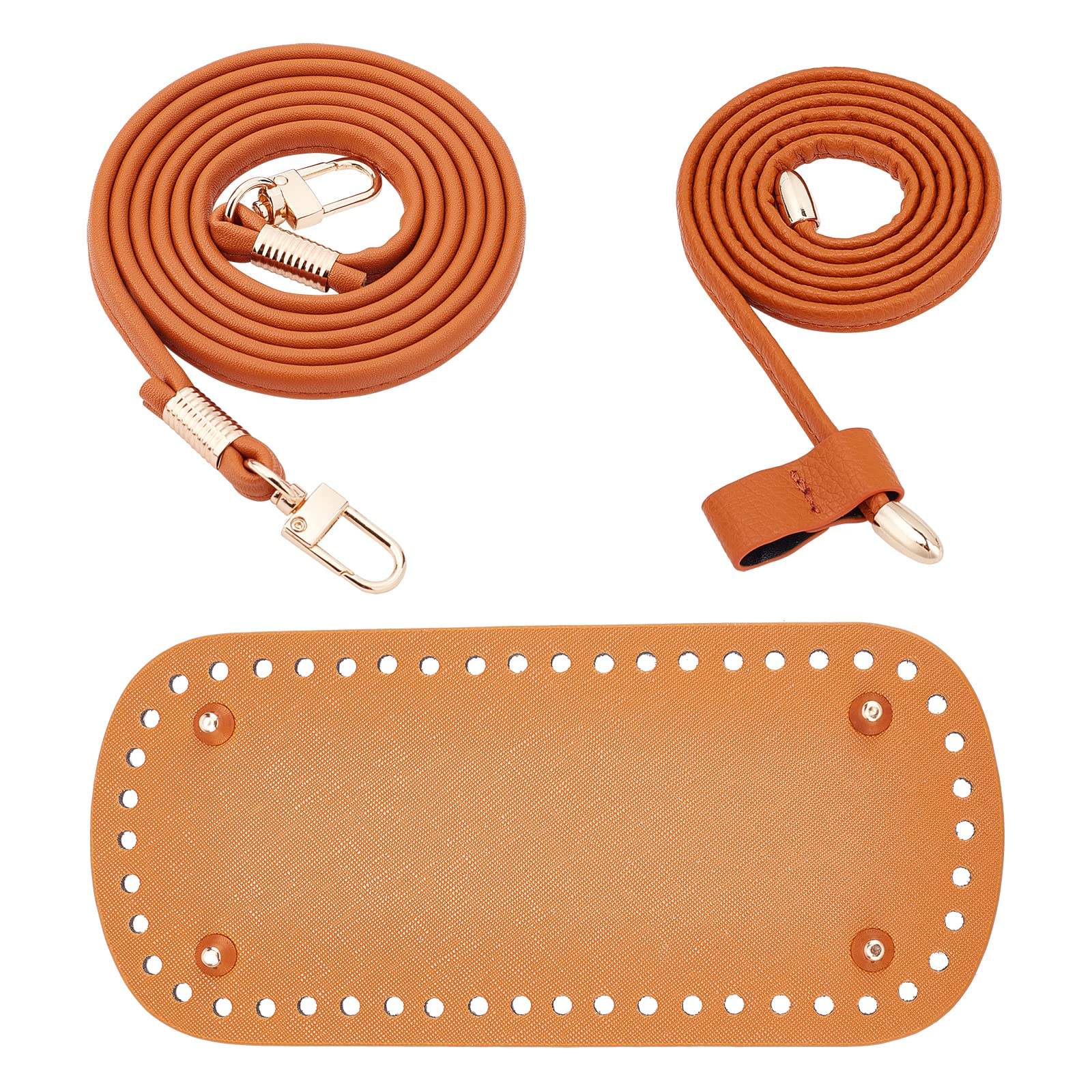 WADORN 4pcs DIY Leather Bags Knitting Crochet Set, Leather Craft Bag Sewing Kit with Leather Bag Bottom, Shoulder Strap, Drawstring, DIY Craft Shoulder Bags Accessories, Brown