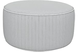 LVTXIII Indoor/Outdoor Inflatable Ottoman, D31 x H14 Large Round Ottoman, All Weather Foot Rest Stool, Portable Footrest for Patio, Garden, Camping and Home - Strip Grey