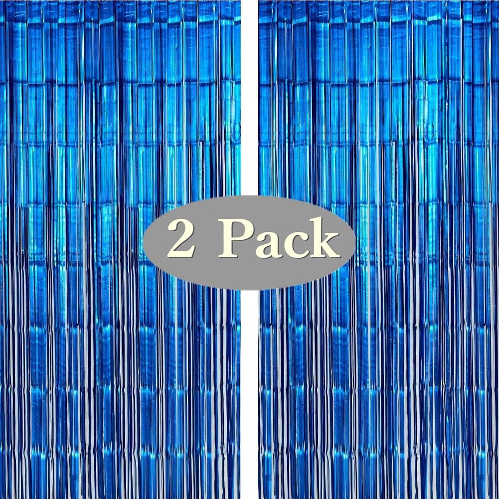 Twinkle Star Photo Booth Backdrop Foil Curtain Tinsel Backdrop Environmental Background for Birthday Party, Wedding, Graduation, Christmas Decorations (2 Pack, Blue)