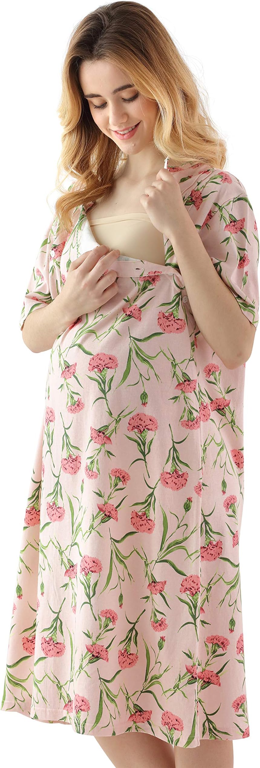 Breastfeeding Nightgowns Maternity Sleepwear for Women, Soft Cotton Delivery Labor Nursing Dress for Home Hospital