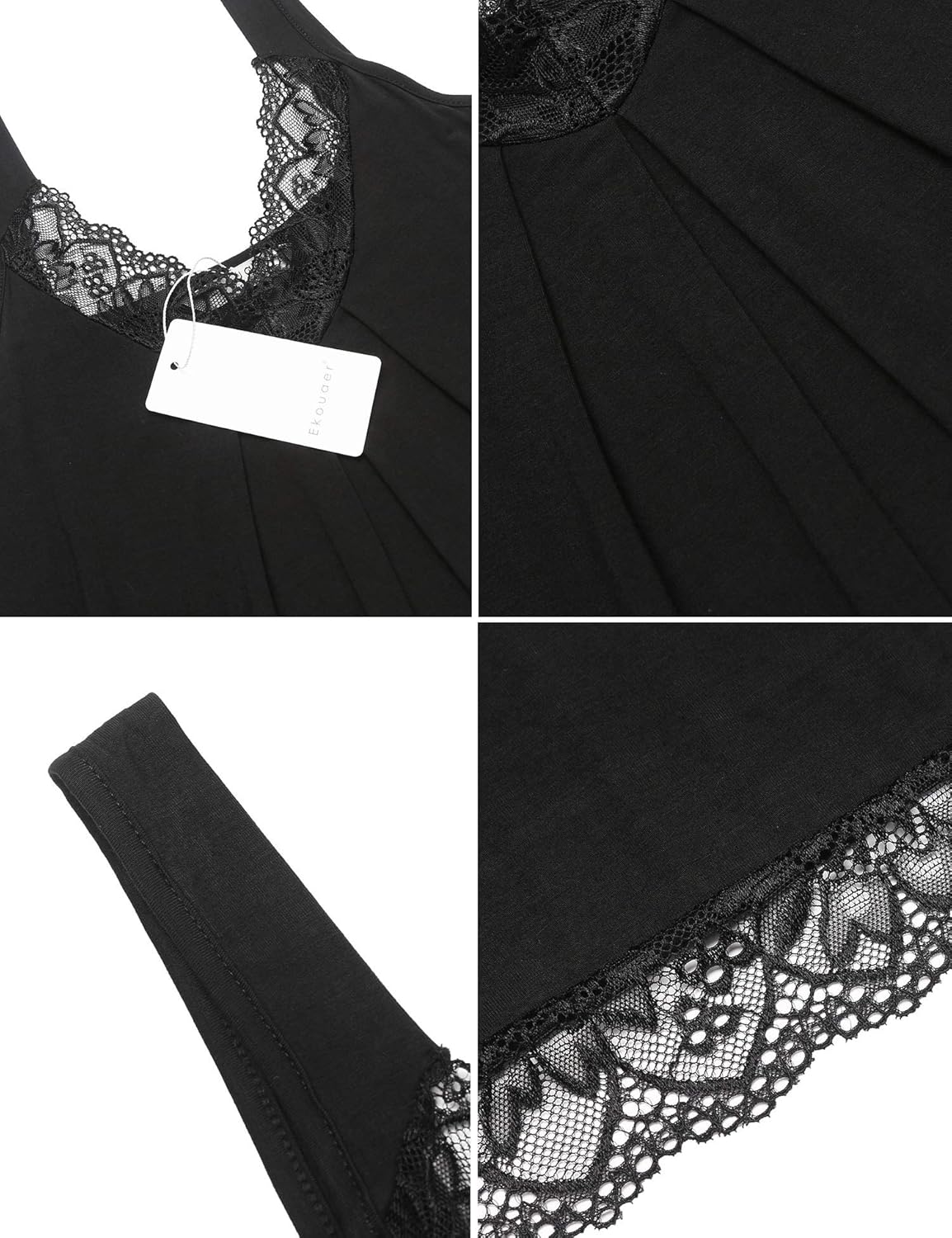 Ekouaer Womens Chemise Sleepwear Full Slips Lace Nightgown Cotton Jersey Lingerie: Clothing