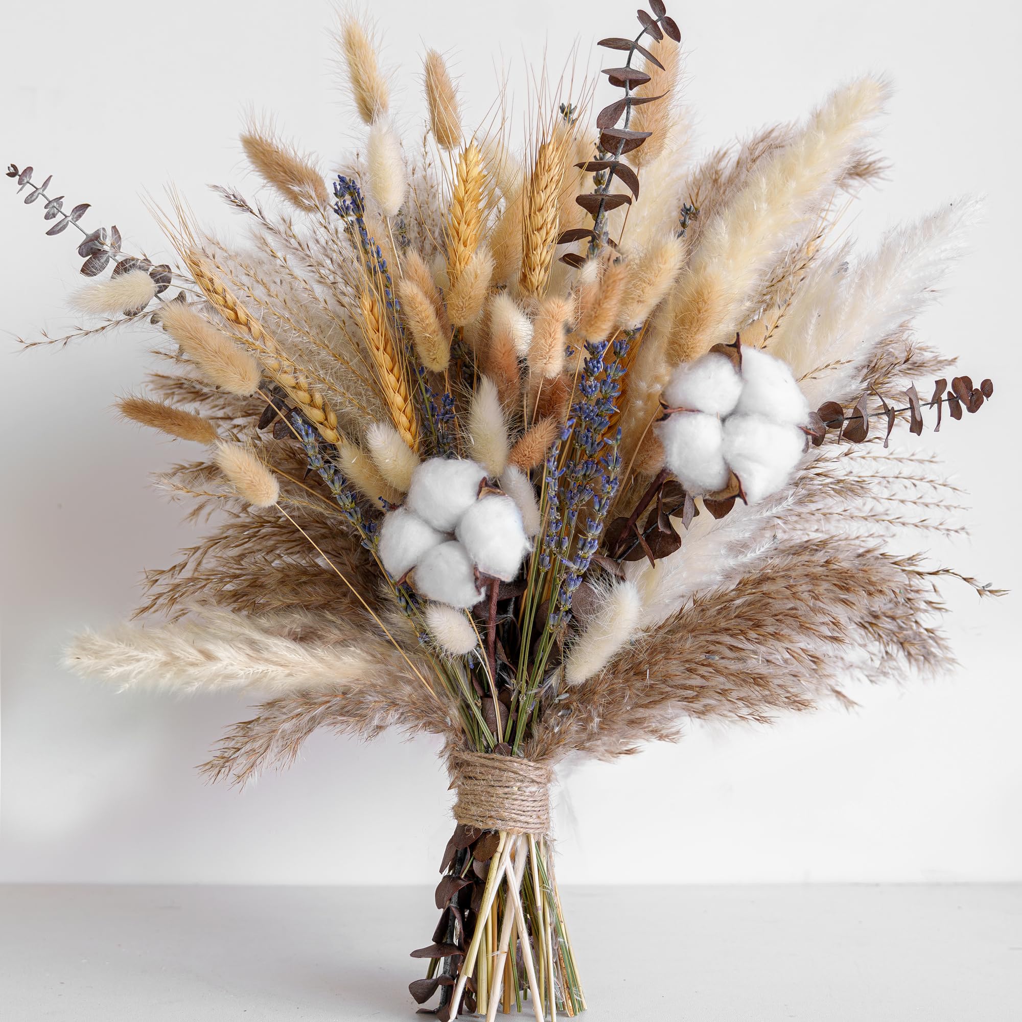 Photo 1 of Natural Dried Flower Bouquet - Pampas Grass, Cotton Stems, Bunny Tails, Eucalyptus, Lavender & Wheat - Rustic Boho Decor for Home, Fall Decorations for Home, Wedding, or Gift