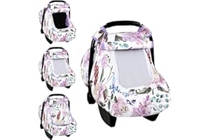 Car Seat Cover Baby, HNHUAMING Infant Car Seat Covers Canopy for Babies Girls, Warm & Windproof Pink Newborn Carseat Covers w