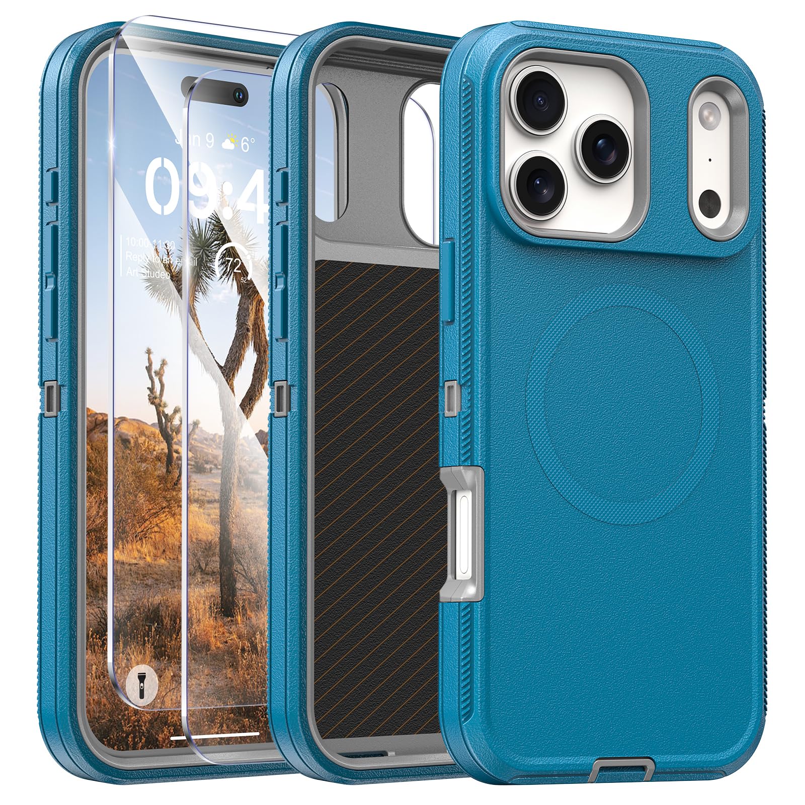 Photo 1 of TUTUKII Compatible with iPhone 17 Pro Case with Screen Protector, Shockproof, Compatible with MagSafe, 3-Layer Drop Protection, Heavy Duty Magnetic Phone Case Cover, 6.3", Blue/Gray