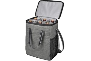 TIRRINIA 6 Bottle Wine Gift carrier, Insulated Leakproof Padded Wine Cooler Carrying Tote Bag for Travel, Camping and Picnic, Perfect Wine Lover Gift, Grey