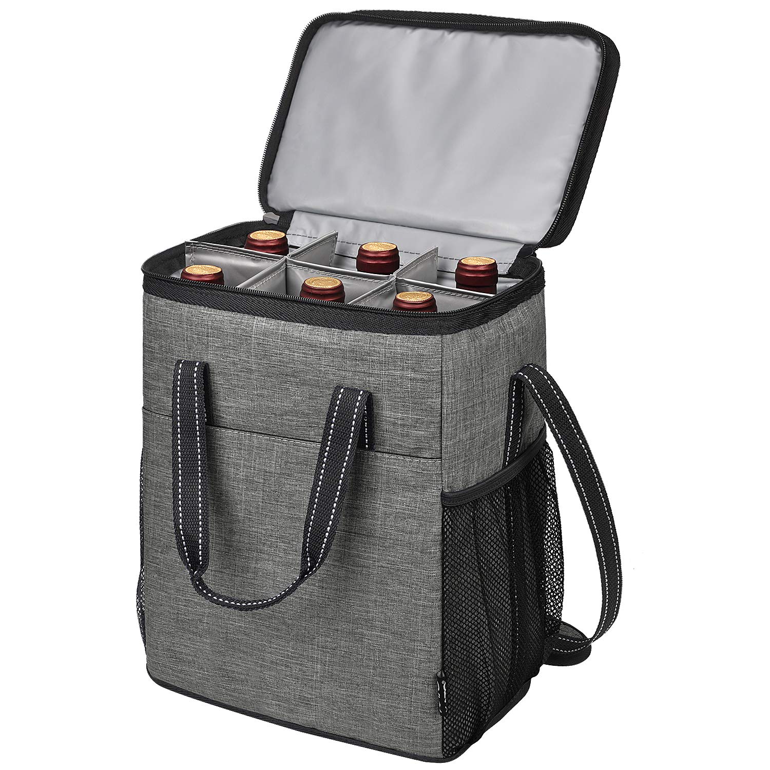 Kato Tirrinia 6 Bottle Wine Cooler Bag, Insulated Leakproof Padded Wine Carrier, Portable Bottle Cool Bag for Picnic, Camping and Beach, Wine Gifts, Grey