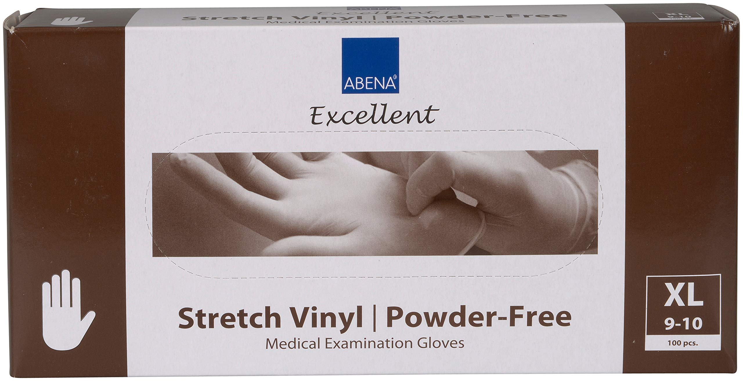 ABENA Stretch Vinyl Disposable Gloves - Multi Purpose, Powder Free, Strong & Flexible Medical Grade, Box of 100 - XL