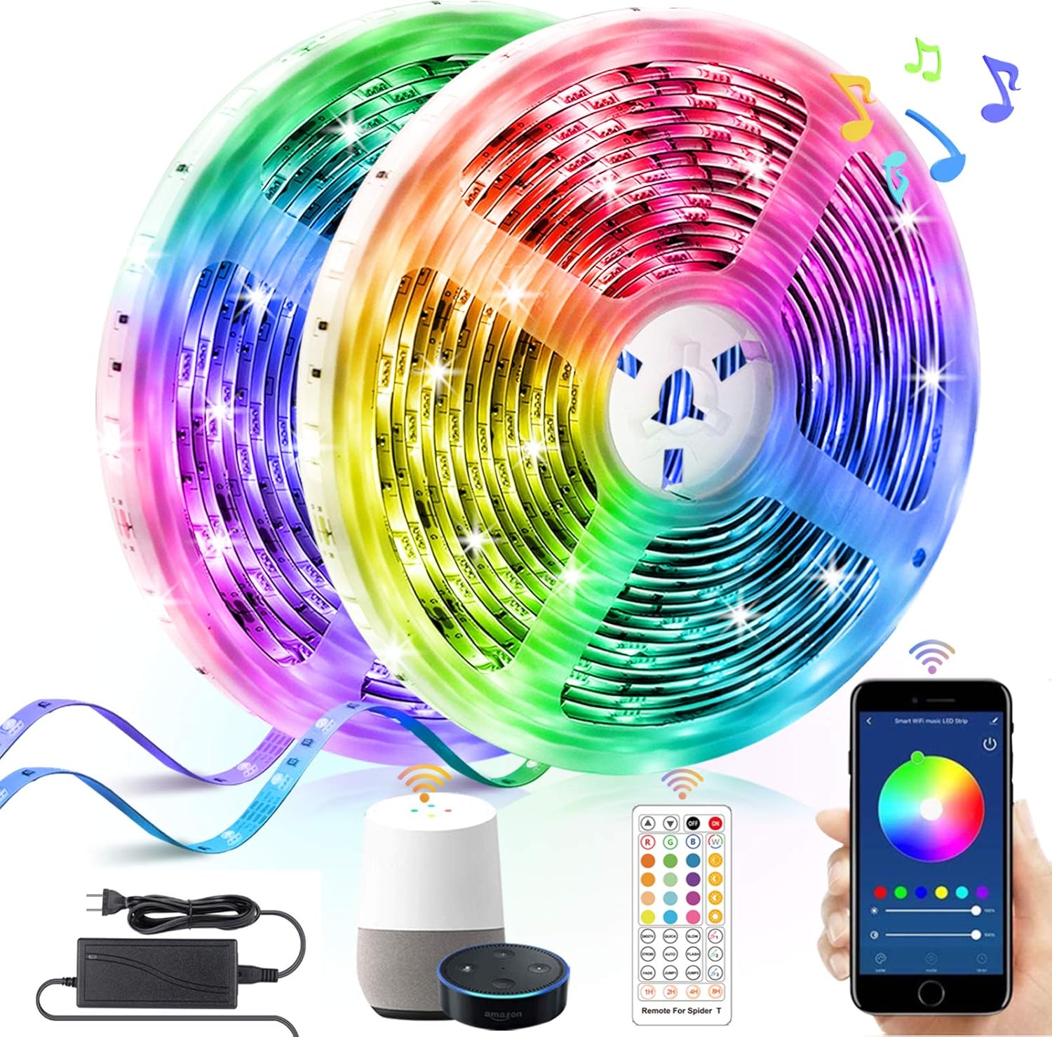 Alexa LED Strip Lights 65.6ft, LUMAND Smart WiFi RGB 5050 LEDs for Home Gym Living Room Bedroom Party Decoration Music Sync Color Changing Light Strips Works with Phone App and 40-Keys Remote Control
