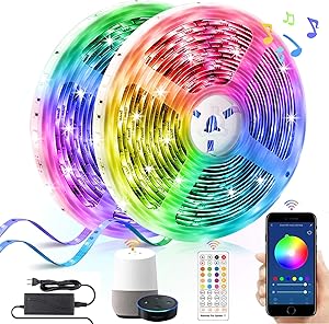 Alexa LED Strip Lights 65.6ft, LUMAND Smart WiFi RGB 5050 LEDs for Home Gym Living Room Bedroom Party Decoration Music Sync Color Changing Light Strips Works with Phone App and 40-Keys Remote Control