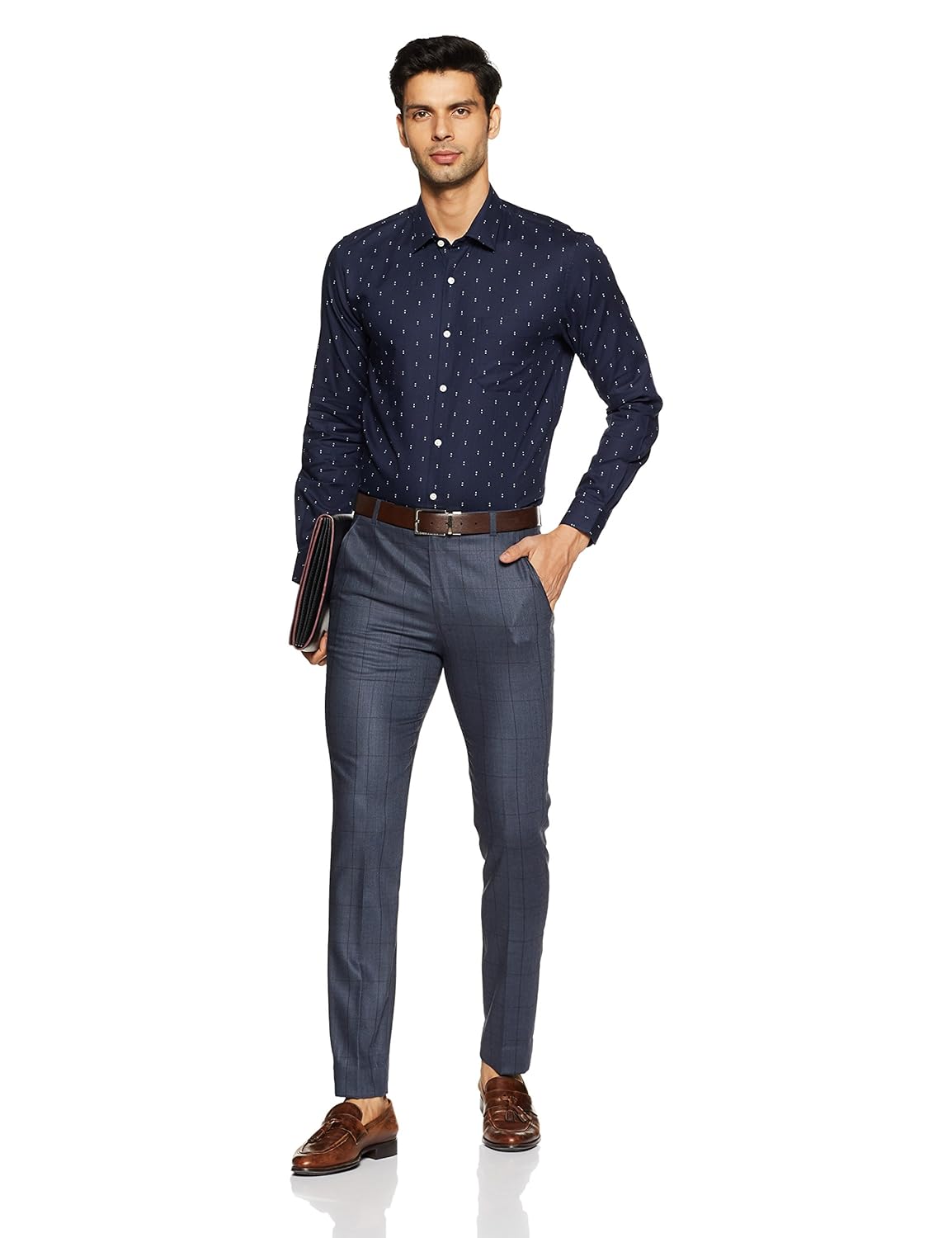 peter england men's printed slim fit cotton formal shirt