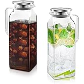 68 oz Borosilicate Square Glass Pitcher with Lid and Spout, Heat Resistant -4°F to 302°F, Lightweight Water Pitchers, Water Jugs, Glass Carafe with Handle, Ideal for Fridge Storage(2Pack)