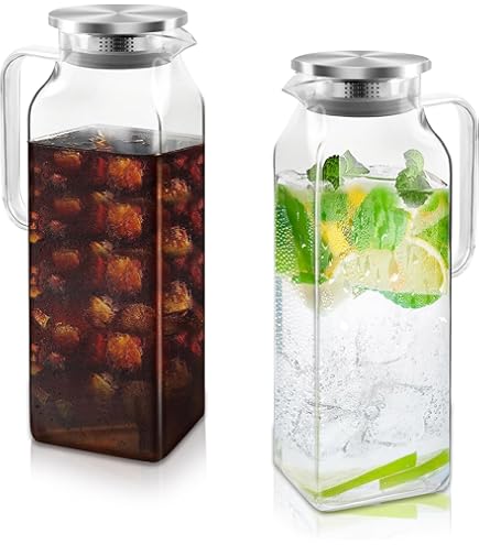 Amazon.com: Glass Pitcher with Lid – Set of 2 Glass Water Pitcher