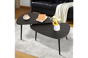 WDSHIYI Brown Nesting Coffee Table 2-Piece Modern Farmhouse Living Room Table Small End Table Set for Bedroom Apartment Modern Industrial Simple Nightstand