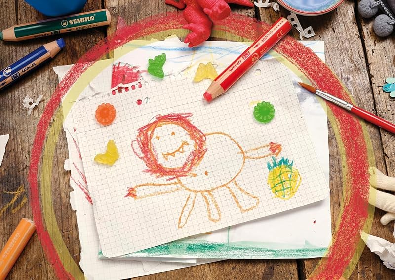 - Crayon de couleur - woody 3en1 - Etui carton x 6 crayons de couleur enfant - taille-crayon inclus - coloris assortis