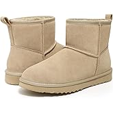 Litfun Genuine Suede Mini Boots for Women Winter Warm Fuzzy Boots Comfort Snow Boots with Fur Lined, Sand EU, 40