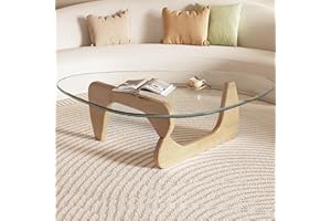 DESYIFO Coffee Table for Living Room, Glass Coffee Table with Wood Legs, Mid Century Modern Coffee Table, Vintage Unique Center Table for Small Spaces, Mesa de Centro para Sala (Wood Transparent, 31.5in)