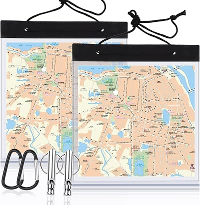 SANNIX 2Pcs Waterproof Map Case 31x28cm with Neck Strap Carabiner Whistle