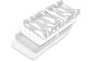 BAEBAE GOODS Changing Pad Cover – Premium Baby Changing Pad Covers 4 Pack – Boy or Girl Changing Pad Cover – Pure Cotton Machine Washable Grey and White Changing Table Cover – Diaper Changing Pad Cover Sheets