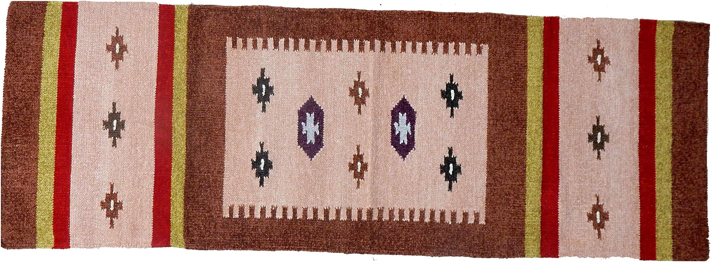Dhurrie Cotton Hand-Loom Floor Carpet Indian Mat 2x6' Silk Cotton Decorative Bedside Area Rug Meditation Runner Cotton Rug Door Floor Carpet Reversible Abstract Pattern Silk Runner