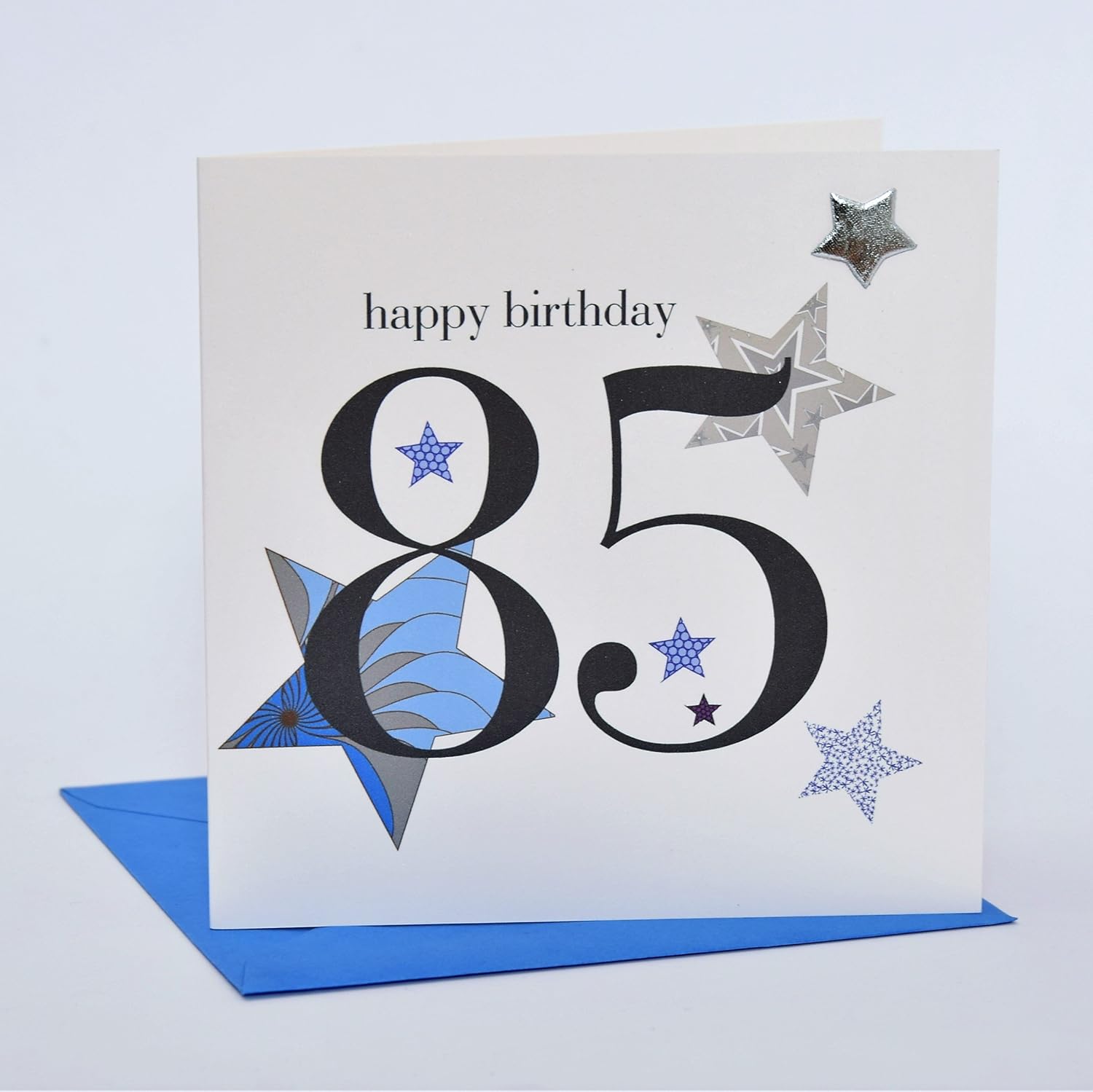 Claire Giles Greeting Cards, Happy 85th Birthday Card, Blue Stars Age 85 Birthday Greeting Card, Embellished with a padded star - Image 3
