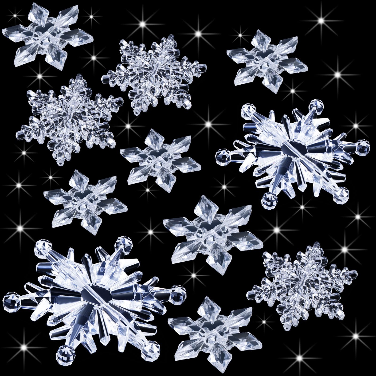 Boao 35 Pieces Acrylic Crystal Snowflakes Ornaments Xmas Tree Pendant DIY Winter Snowflake Snow Theme Decoration(Clear)