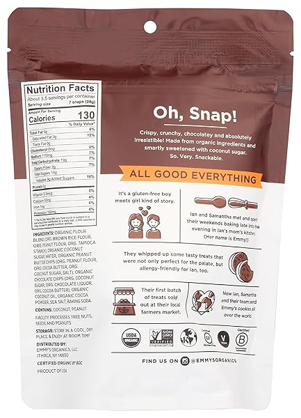 EMMYS ORGANIC PEANUT BUTTER BROWNIE SNAPS, 3.35 OZ