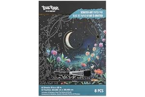 Brea Reese: Scratch Art Paper Pad - Moonlight Garden - 6 Designs, Guided Art, Metallic Accents, Stylus & Brush, Perforated 9x12 Pgs, DIY Adult Craft