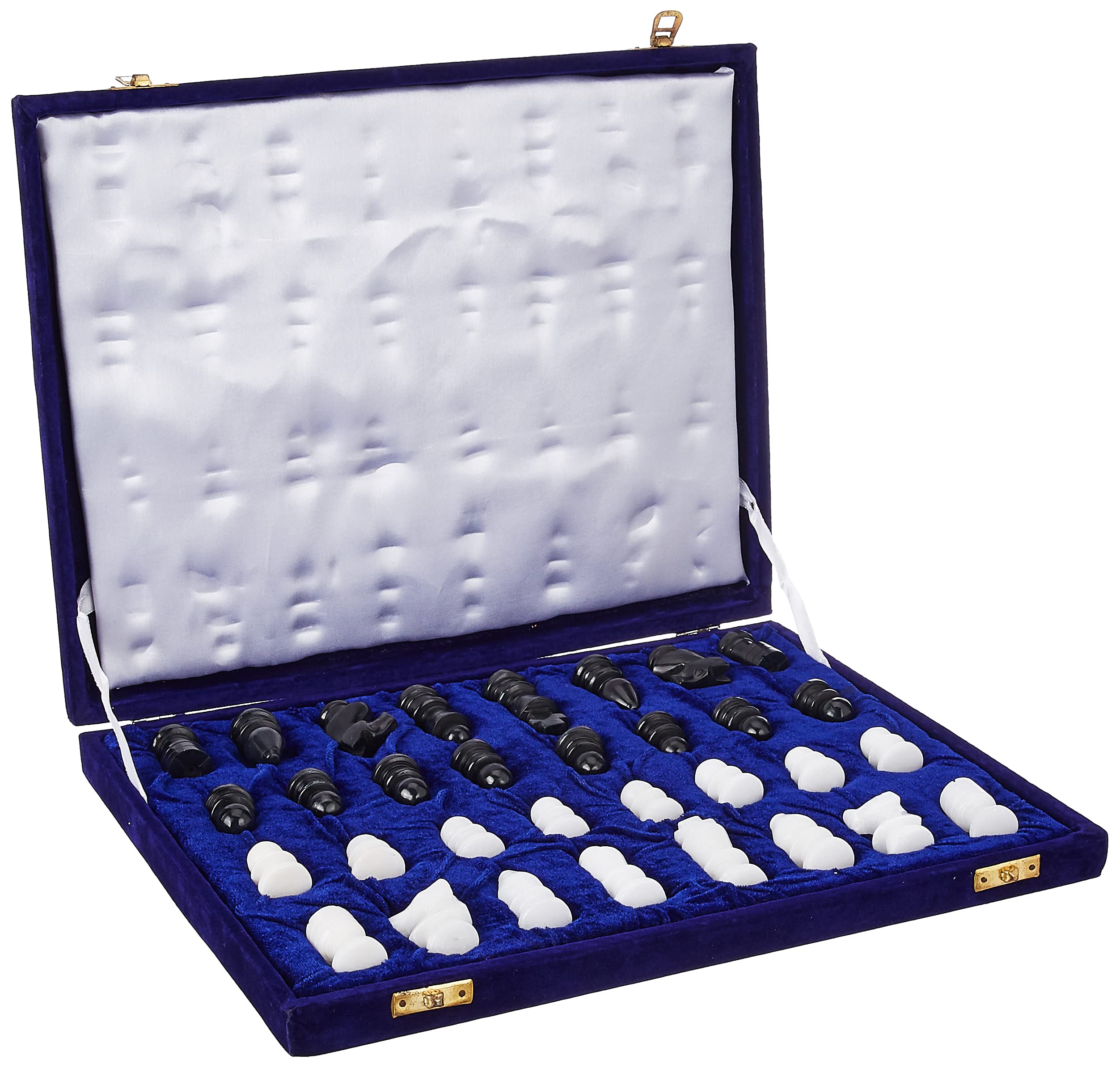 Marble Chess Pieces Set of 32 Figures - Black and White Alabaster Marble Chess Piece with Cousioned Bottom - Giftable Case Included