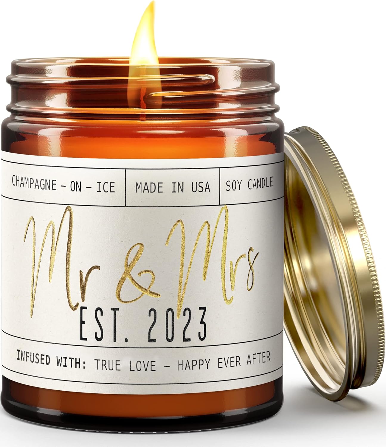 Candles & Holders - Wedding Gifts for Couples 2023, Mr and Mrs Gifts - 'Mr & Mrs Est. 2023' Candle, w/Champagne on Ice I Unique Newlywed Wedding Gifts for Couple I Wedding Shower Gifts Bride & Groom I 50Hr Burn,USA Made