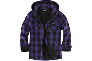 SCODI Men's Flannel Plaid Jacket Warm Sherpa Lined Fleece Hoodies for Men Zip Up Thick Jackets Winter Coat with Pocket