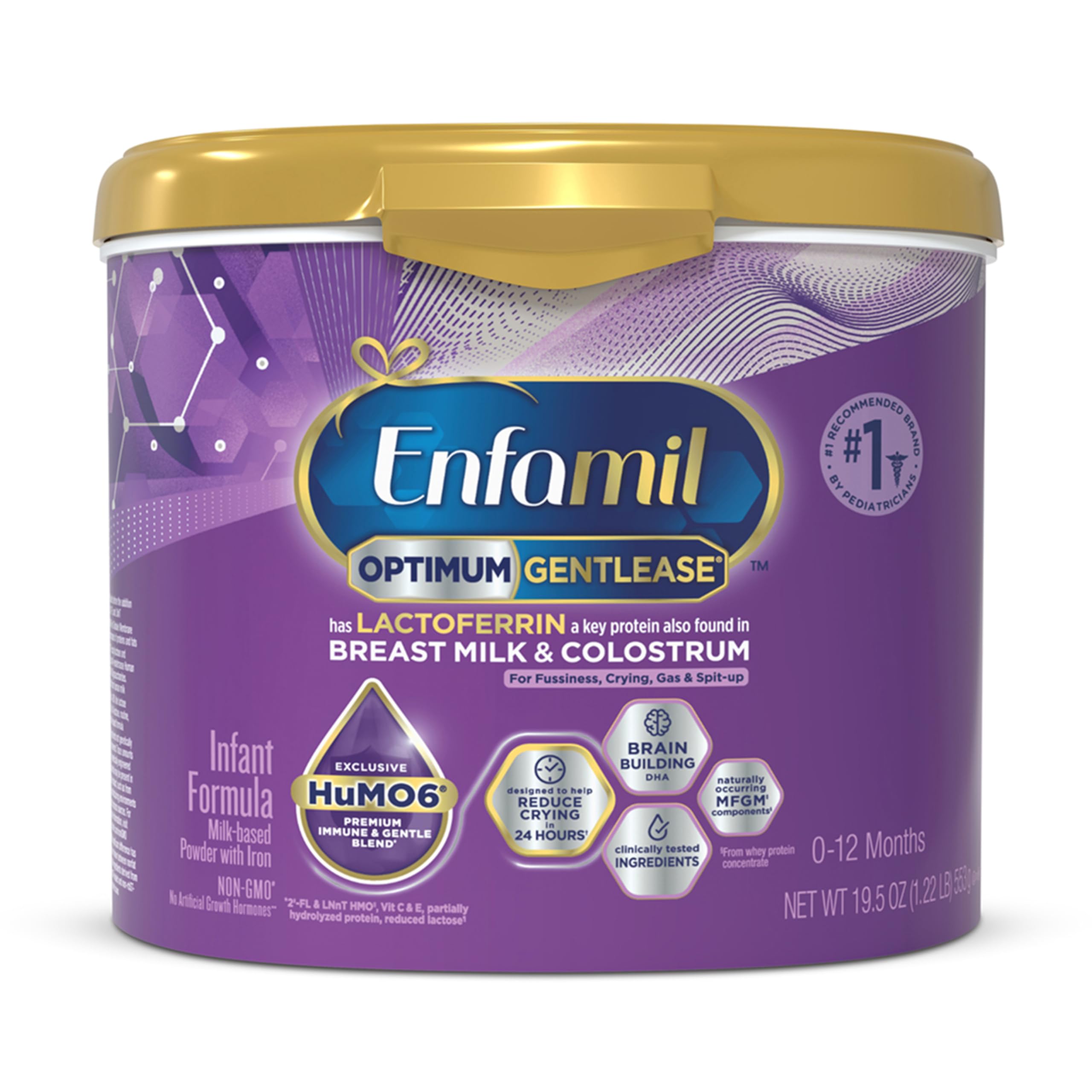 Enfamil Optimum (Enspire) Gentlease, Our Closest Formula to Breast Milk, Immune-Supporting Lactoferrin and Brain-Supporting DHA Baby Formula - Powder 19.5 Oz Tub