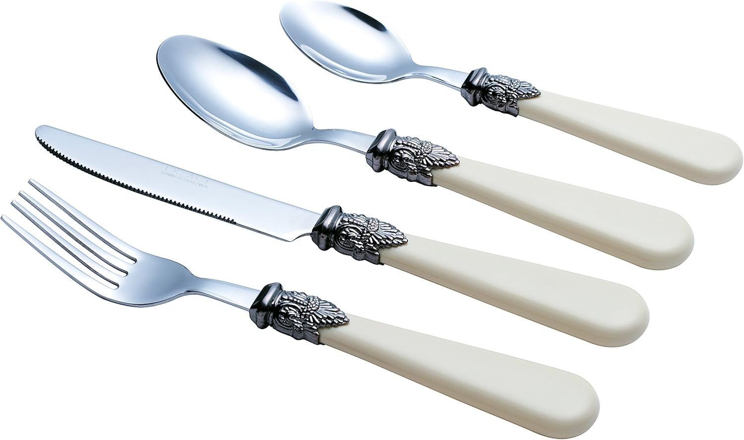 Exzact Cutlery Set 16pcs Stainless Steel, Vintage Style Antique Cream Handles ABS, Elegant Retro Style - Image 3