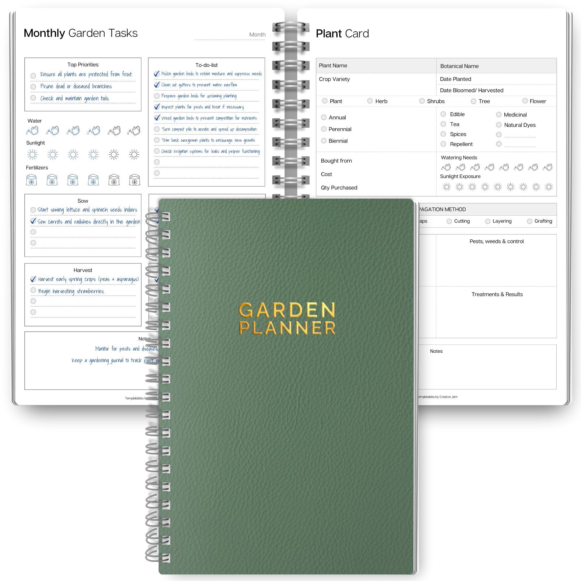 Gardening Planner & Plant Journal | Planting Calendar, Plant Care, Seed Starting, Herb Notes, Garden Planner (Green)