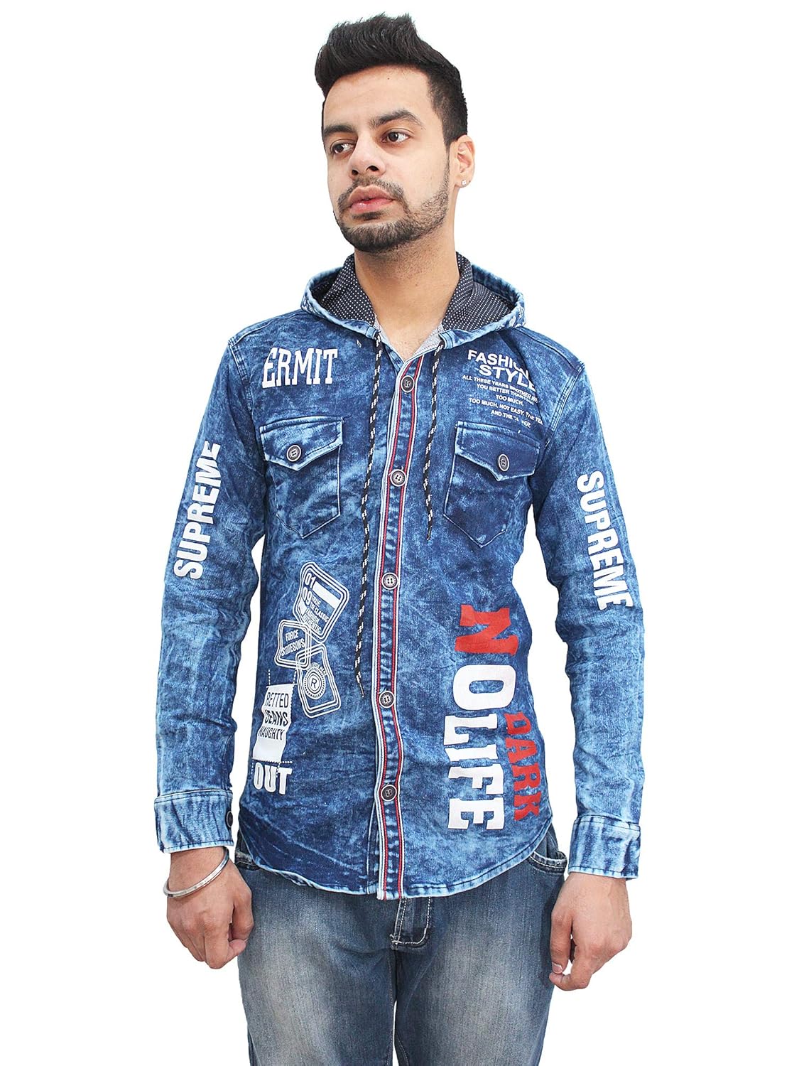 denim shirt with hoodie