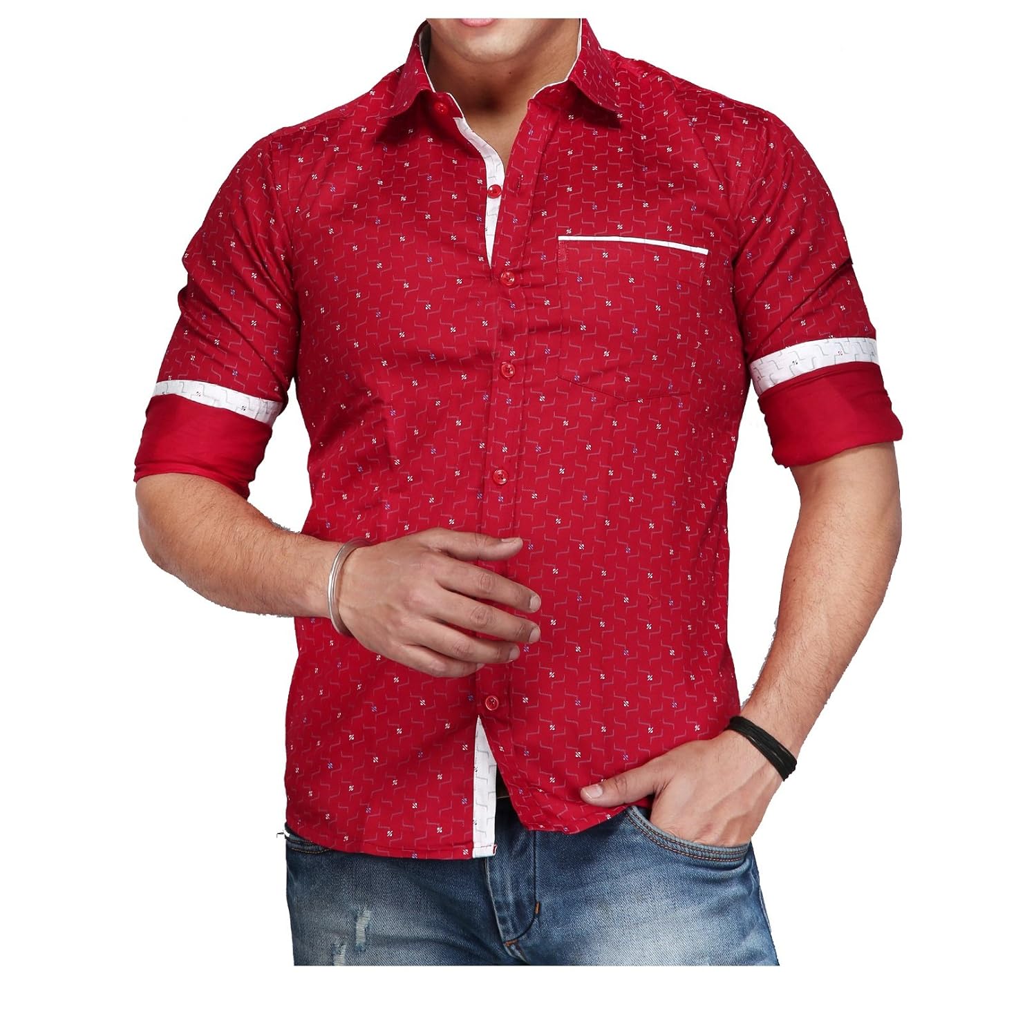 red printed shirts