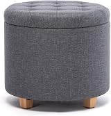 HNNHOME 45cm Round Linen Padded Storage Ottoman with Lid Lava view 1