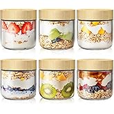 6 Pack 10oz Overnight Oats Containers with Bamboo Lids, Glass Jars with Airtight Lids for Meal Prep, Wide Mouth Mason Salad Jars, Glass Food Storage Container for Yogurt Chia Snacks Spice Sugar
