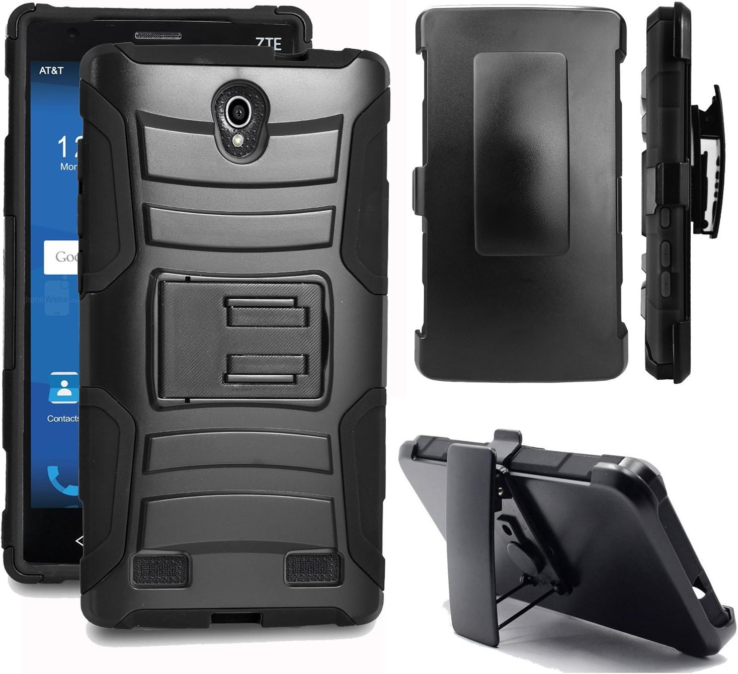 ZTE Zmax 2 Case, Allmet [Black+Black] Premium Durable Heavy Duty Rugged Impact Hybrid Armor Holster Belt Clip Stand Combo Case Cover for ZTE Zmax 2 Z958