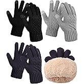 Janmercy 3 Pairs Winter Fleece Lined Gloves for Men Warm Thick Gloves with Touchscreen for Cold Weather Thermal Supplies