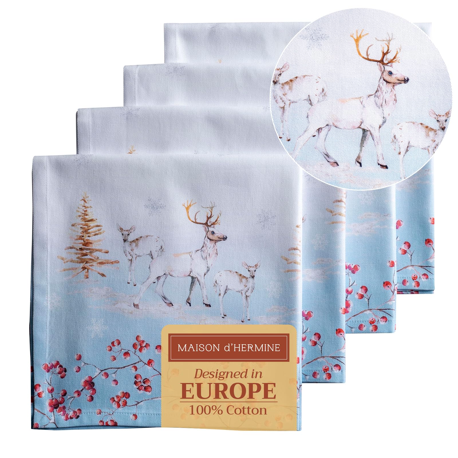 Maison d' Hermine Cloth Napkins Set of 4 100% Cotton for Christmas Decorations Everyday Reusable Square Autumn Napkins Cloth Washable Dinner Party Wedding (Fairy Tale Forest, 45 CM x 45 CM)