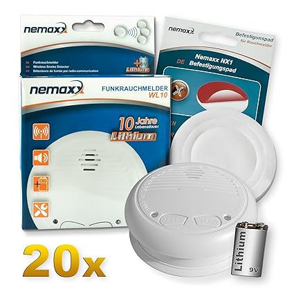 20x Nemaxx WL10 Detector de Humo inalámbrico - con 10 años de batería de lítio-