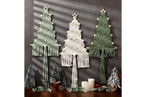 HunnmingRe Large Macrame Christmas Tree 3 Set Macrame Christmas Wall Decoration Hanging Ornaments Boho Wall Decor for Party Supplies(Beige, Grass Green, and Dark Green)