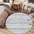 RUGSREAL Boho Geometric Washable Round Rug 3' Round Bohemian Area Rug Farmhouse Throw Carpet Small Indoor Non-Slip Low Pile Rug Mat for Living Room Bedroom Kitchen, 3' x 3' Round