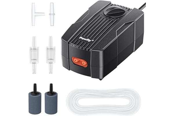 Pawfly Aquarium Air Pump Oxygen Pump for 10-120 Gallon Fish Tanks Buckets Dual Outlet Adjustable Ultra Quiet Aerator Pump wit