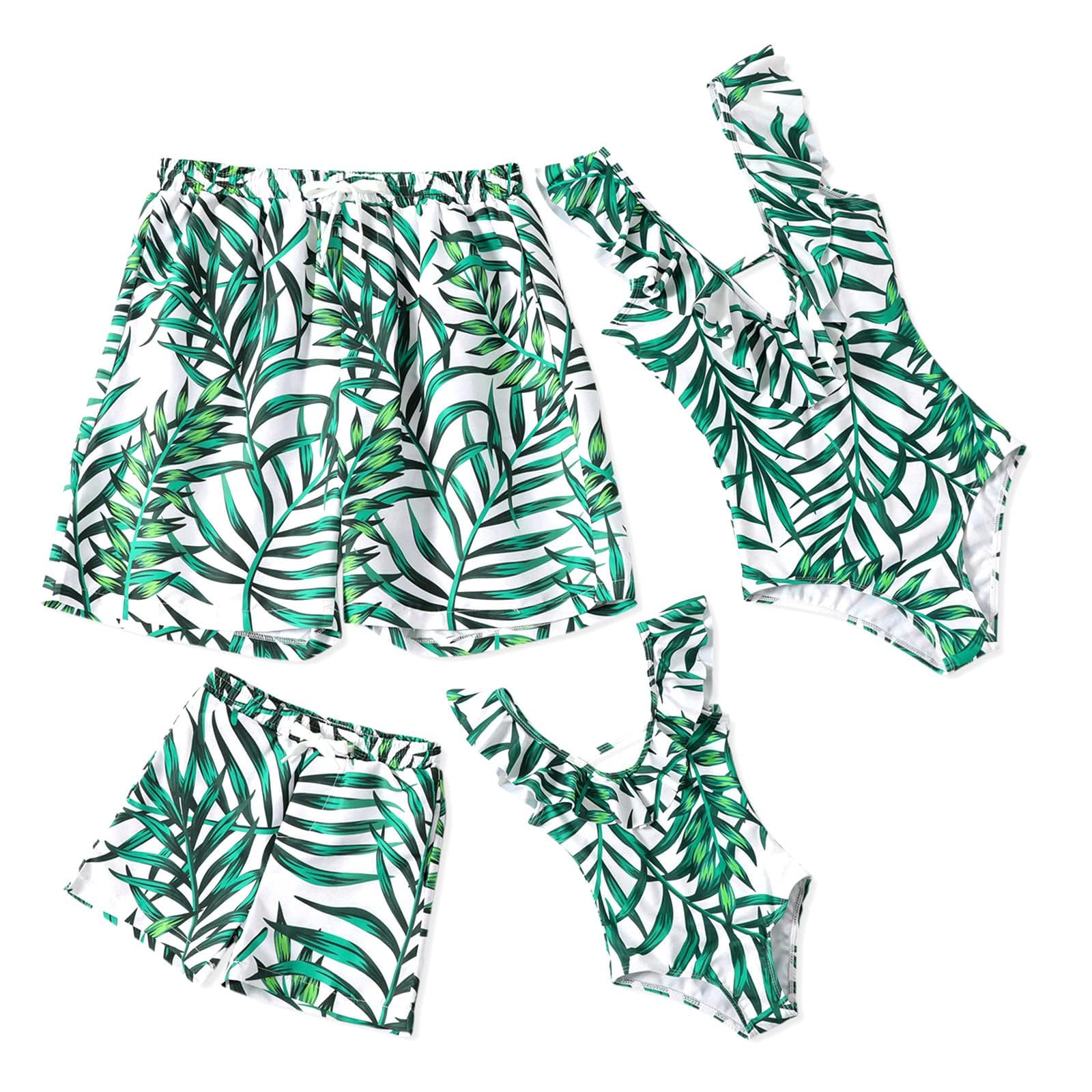 Photo 1 of IFFEI Family Matching Swimsuits One Piece Leaves Printed Mommy and Me Swimwear Green Women: XL