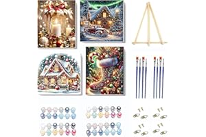 NEGEKFKX 4 Pack Christmas Paint by Numbers Kit for Adults Beginner with Framed,Winter Easy Adult Paint by Number Kits on Canvas DIY Painting for Beginners Art by Numbers for Home Wall Decor 10x12-10x10 Inch